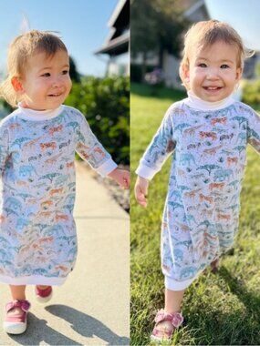 Boutique | Grey & Safari Print Oversized Sweater Dress | Size 12-18 Months